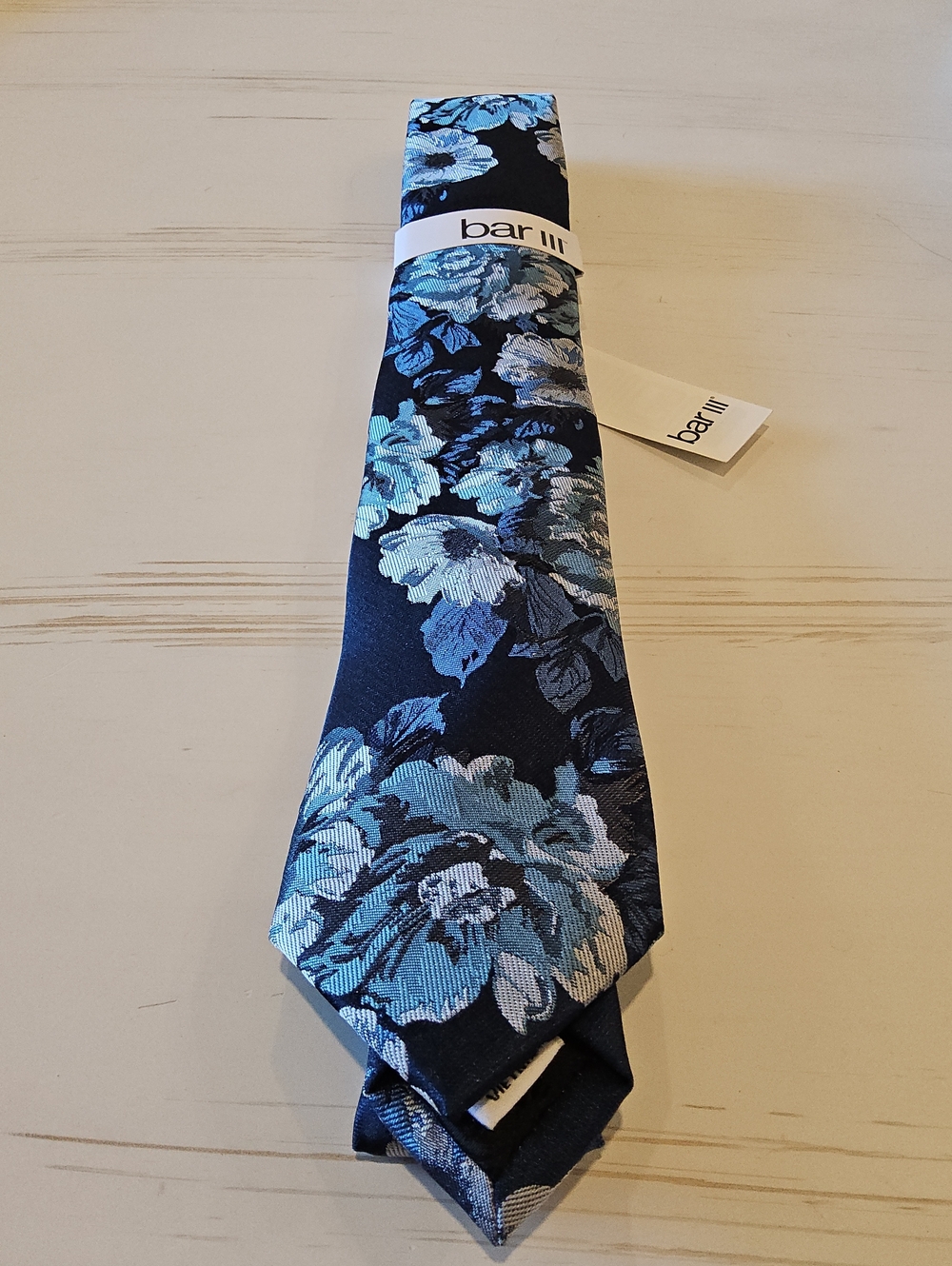 Bar III Navy Floral Tie with Blue and Teal Blooms